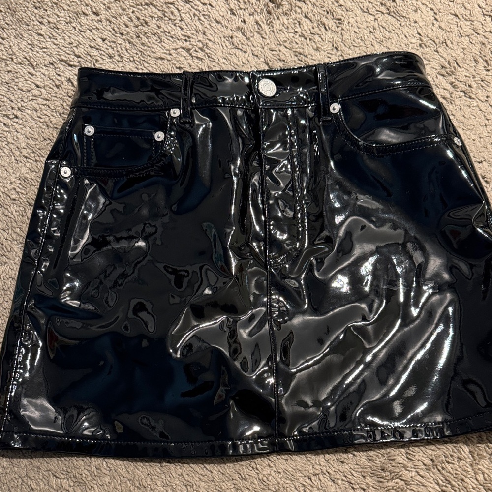 Frame Denim Black Patent Mini Skirt